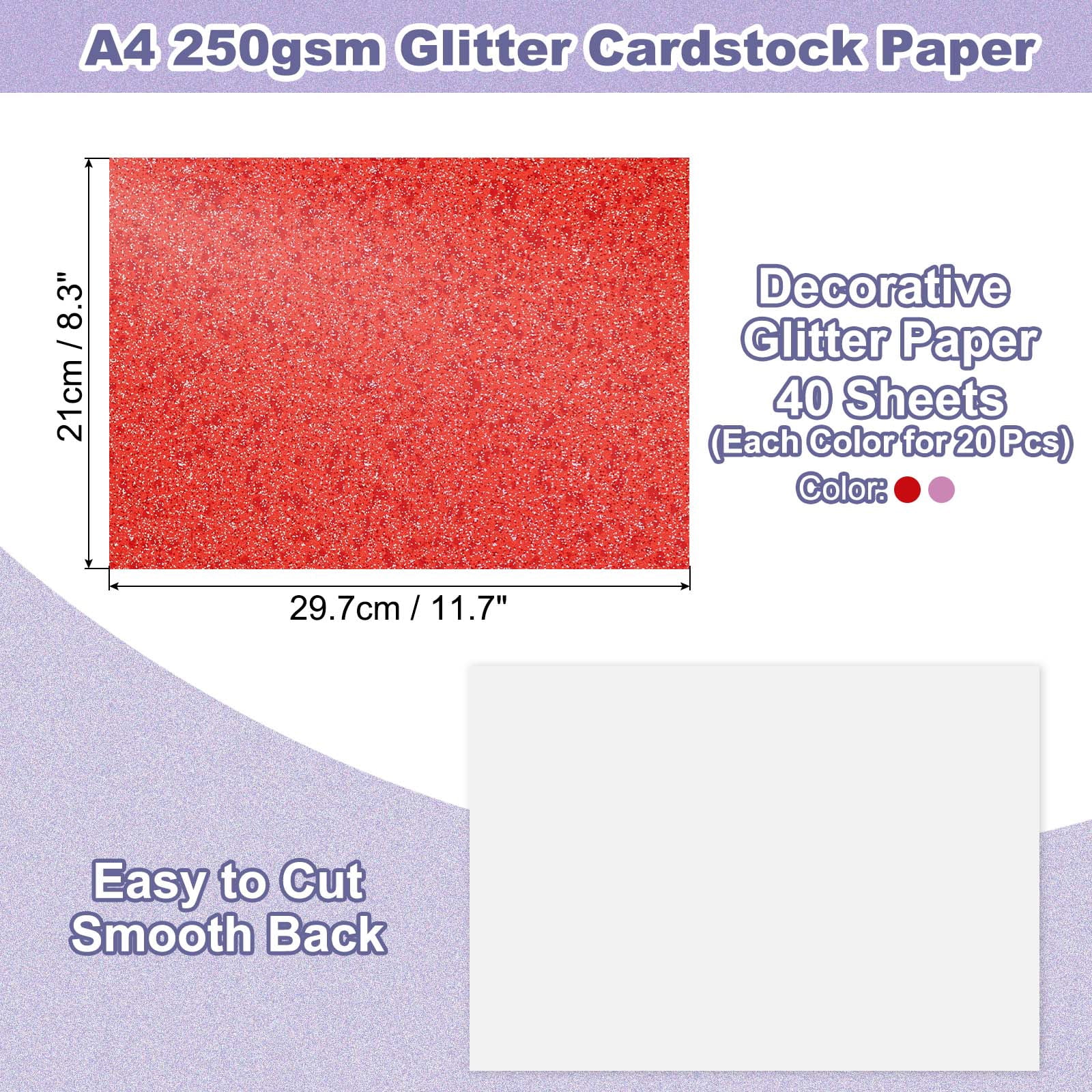 40Sheets Red/Pink Glitter Cardstock, 8.3x11.7 in A4 Glitter Paper Card Stock Shiny Scrapbook 250gsm Sparkly Paper Large Shimmer for Crafts Scrapbook DIY Art Wedding Party