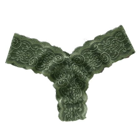 Clearance!Uooqdmx Womens Underwear Thongs for Women Bikini G String Panty Lace Trim 5 Colors Comfy Underwear Underwear for Women Green S