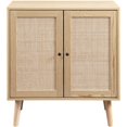 thumbnail image 1 of Boho Armoire d'Accent en Bois Massif et Rotin 2 Portes en Naturel, 1 of 5