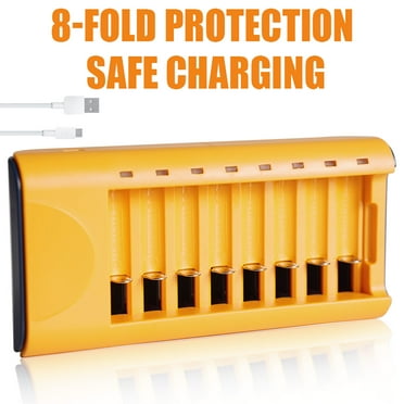Skywolfeye AA AAA Rechargeable Battery Charger for Ni-MH Ni-CD Batteries 8 Independent Slots USB Charging Ports