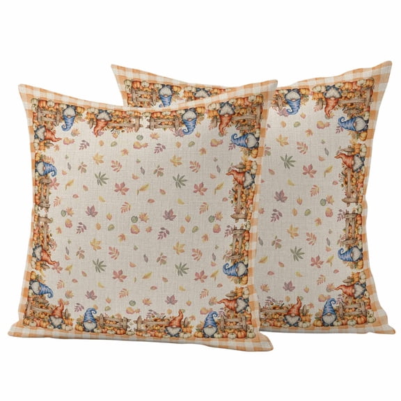 Fall Gnomes Outdoor Waterproof Pillow Covers, Pumpkin Thanksgiving Autumn Leaves Retro Plaid Decorative Square Throw Pillowcase Sofa Cushion Sham for Patio/Couch/Chair, 20"x20" 2 Pack