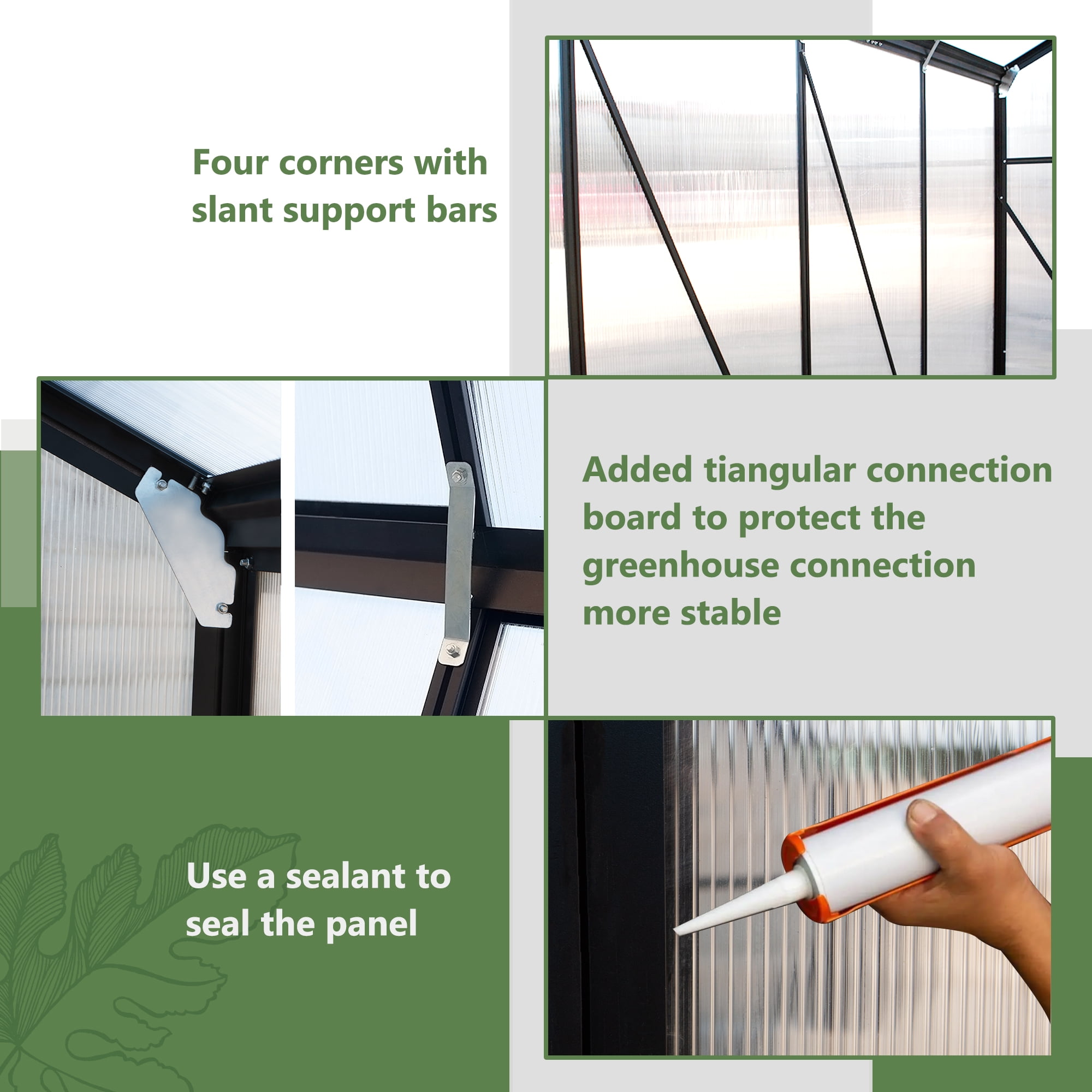 BINUFF Greenhouse Polycarbonate Black Outdoor 6x10 FT Walk-in Large for Winter Gardening