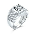 thumbnail image 3 of Bling Jewelry Mens 3 Row Pave Wide Side Band 3CTW CZ Solitaire Statement Ring Silver Plated, 3 of 4