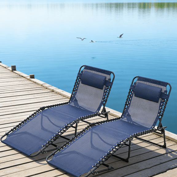 Outdoor 4-Position Folding Chaise Lounge, Mesh Reclining Tanning Chair for Patio Beach