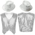 thumbnail image 1 of renvena Kids Boys Girls Glittery Sequined Vest Waistcoat with Hat for Jazz Hip Hop Dancewear 3-14 White 5-6, 1 of 7