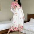 thumbnail image 2 of Aboser Women's Full Length House Coat Elegant Floral Printed Robes Soft Long Sleeve Pajama Dress Loose Zip Up Loungewear Cozy Casual Long Nightgown with Pockets, 2 of 9