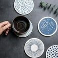 thumbnail image 6 of Kcavykas Waterproof Coasters Round Woven Non-slip Bohemian Style Placemat 6PCS Washable Table Decor Back to School Supplies School-White and blueC, 6 of 7