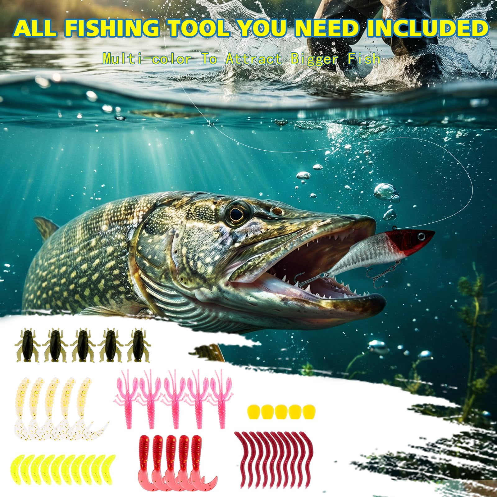 3 Layer Fishing Tackle Box With Included Bait Kit Pliers Fish Lip Gripper Accessories  Gift For Men Women Saltwater Freshwater
