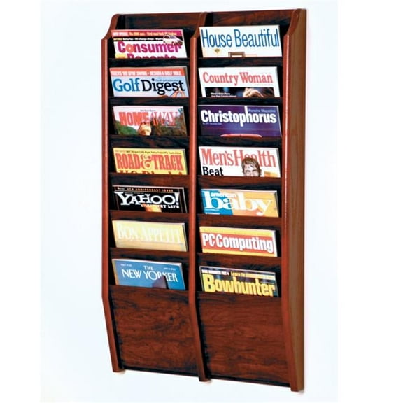 Wooden Mallet MR36-14BK Cascade 14 Pocket Magazine Rack - Black & Mahogany