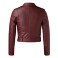 thumbnail image 5 of Cnbwig Coats for Womens Fashion Autumn Winter Jacket Pu Leather Coat Solid Color Motorcycle Zipper Slim Locomotive Short Coat Coat Fall Outfits 2025 B-Red 3XL, 5 of 5
