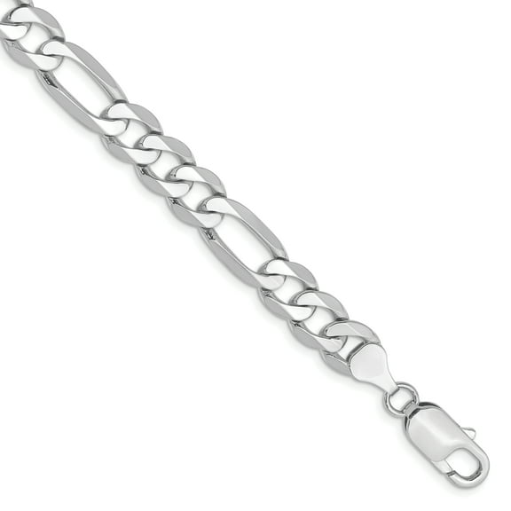 14K White Gold 7.5mm Figaro Chain Bracelet Size 8