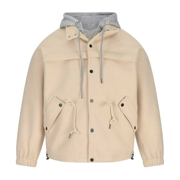 Holloyiver Men Winter Casual Solid Hooded Jacket With Long Sleeves And Pockets Windbreaker Coat Khaki
