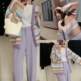 thumbnail image 4 of Oversized Loose Knitwear Cardigan for Women Long Sleeve Rainbow Striped Knitted Open Front Sweater Coat Outwear, 4 of 9