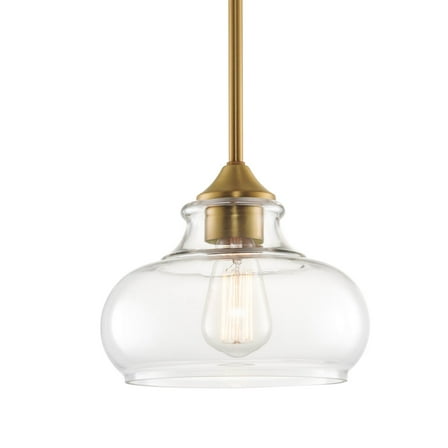 Kira Home Harlow 9" Farmhouse / Schoolhouse / Rustic Pendant Light, Glass Shade, Adjustable Hanging Height, Warm Brass