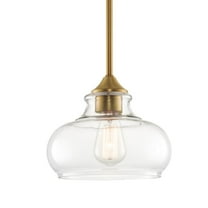 Kira Home Harlow 9" Farmhouse / Schoolhouse / Rustic Pendant Light, Glass Shade, Adjustable Hanging Height, Warm Brass