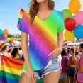 thumbnail image 3 of Trendfront Womens Rainbow Pride Graphic T Shirt Colorful Gradient Stripes Print V Neck Short Sleeve Tee Festive Party Tops, 3 of 4