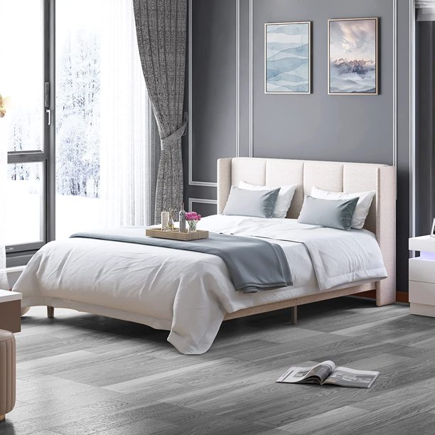 Mjkone King Bed Frame and Headboard, King Platform Bed Frame with