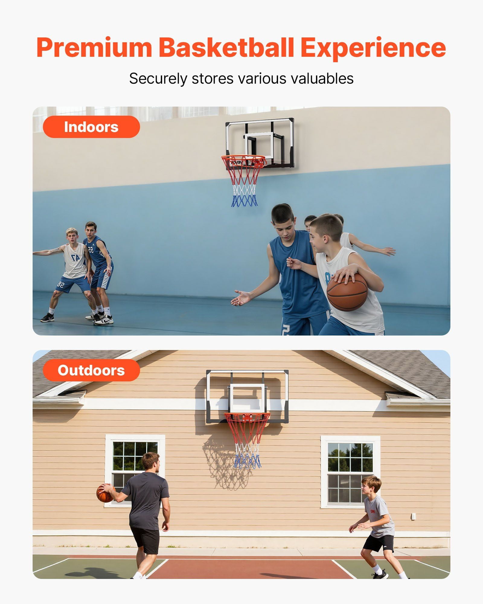 CAFORKP 44-inch Mounted Basketball Hoop, 0.08 inch Thickened PC Backboard & Net