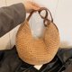 thumbnail image 4 of Bolso tejido de paja de media luna para mujer bolso tejido a la moda bolso cruzado hecho a mano de gran capacidad correa ajustable para compras de viaje, 4 of 9