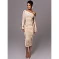 thumbnail image 4 of Vestido midi de manga larga con cuello diagonal de Mozision para mujer, vestido largo sexy ajustado con fruncido en la espalda y malla de dos capas para fiesta en club, 4 of 5