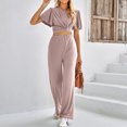 thumbnail image 3 of Camiseta de mujer Traje deportivo Camiseta de cuello redondo + Pantalones de pierna ancha Pantalones casuales Traje FLhrweasw Nuevo, 3 of 9