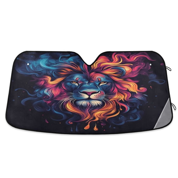 Windshield Sun Shade for Cars, 55"x27.6" Foldable Car Sun Shade with Aluminum Foil Bubble Heat Insulation, UV Protection for Sedan/SUV/Truck,Lion