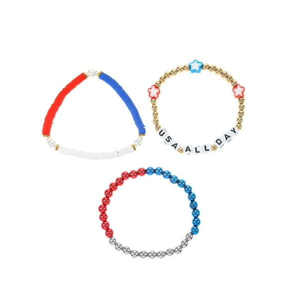 Way to Celebrate Americana "USA All Day" Beaded, Stretch Bracelets, 3 Pieces