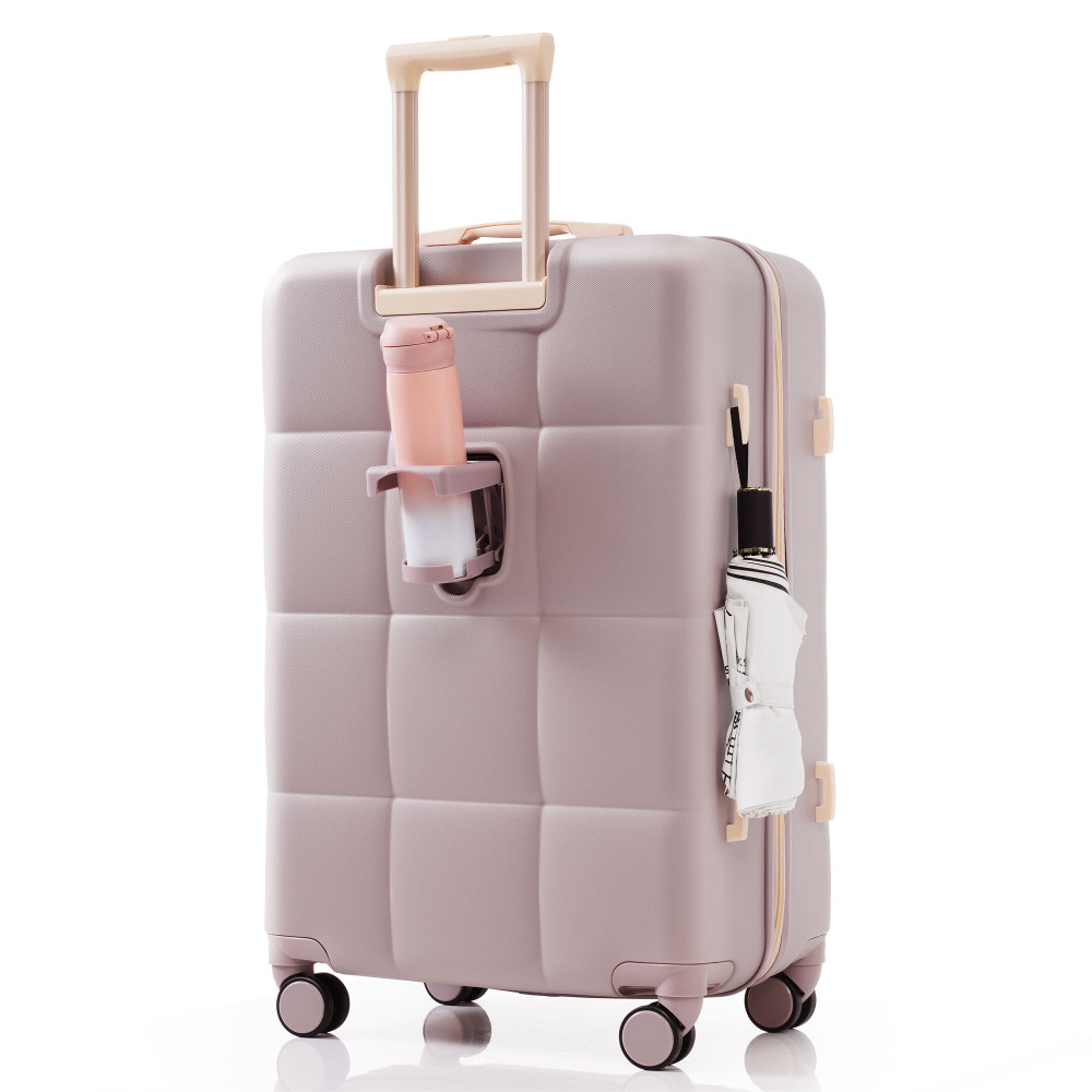 DECMAY 3-Piece ABS Luggage Set with Spinner Wheels and Cup Holder, Airline Carry-On Approved