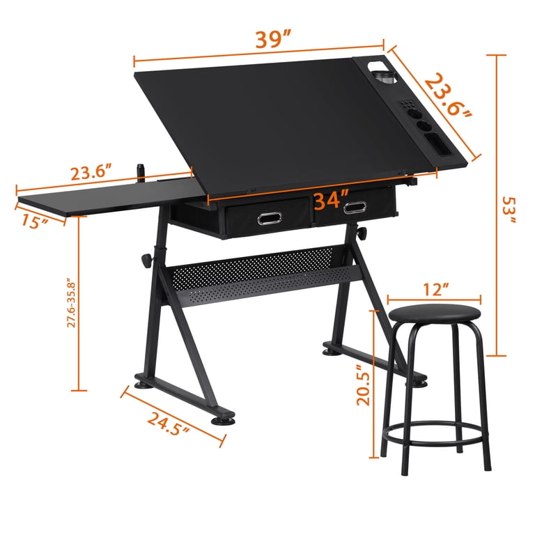 Incliend Drawing Table Multi-level Height Art Table Height-Adjustable Drafting Table With ...