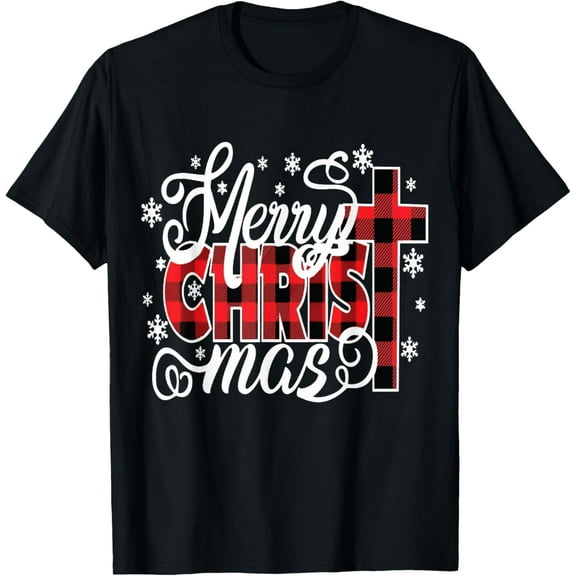 Merry Christ Mas Christian Jesus Christmas PJs Xmas Pajamas T-ShirtMen and women, Black T-shirt, size: Extra large S-4XL