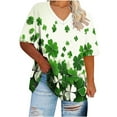 thumbnail image 4 of TKLPEHG Women Plus Size Tops St. Patricks Day Shirts V Neck Short Sleeve Tshirts Oversized Shamrock Print T Shirt (Z02_Green,XXXXXL), 4 of 5