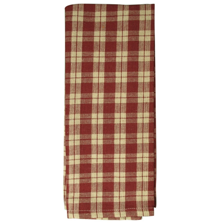 Barn red & cream striped country style grain sack kitchen towel