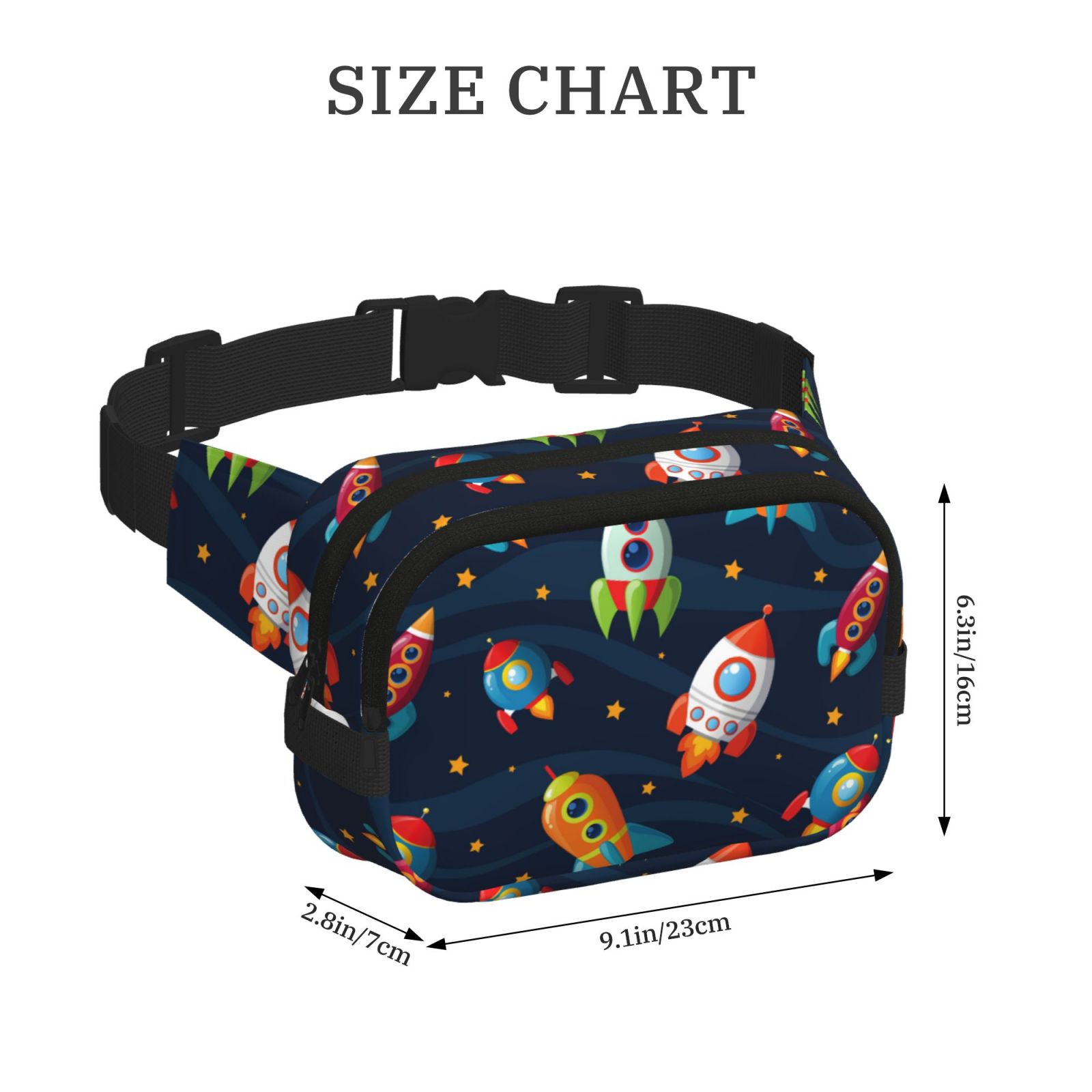 Picia Spaceships and Stars Print Square Double-Layer Waist Bag Mini Adjustable Waist Belt Bag Exercise Running Travel Hiking