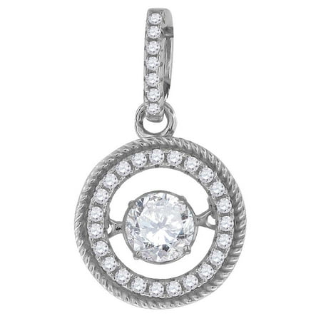 Sparkle Shades - 925 Sterling Silver Womens Sparkling Shaking CZ in Center of Round Pendant Charm