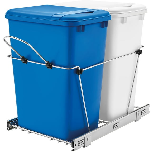 Rev-A-Shelf RV-18KD-11RC-S Bacs à Déchets Doubles de 35 Pintes Coulissants, Bleu/blanc