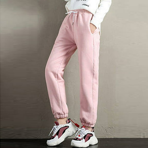 HWRETIE Joggers for Women Sweat Pockets Sporty Gym Fit Jogger Lounge Pants for Women Cargo Pants Pink