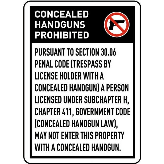 Vinyl Stickers - Texas 30.06 No Concealed Handguns Sign - Safety and Warning Warehouse Signs Stickers - 3.5" x 5" - 3 Pack
