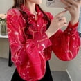 thumbnail image 1 of Chemisier Rouge Chic à Manches Longues Bouffantes pour Femmes, Chemise Décontractée Élégante 2024, 1 of 5