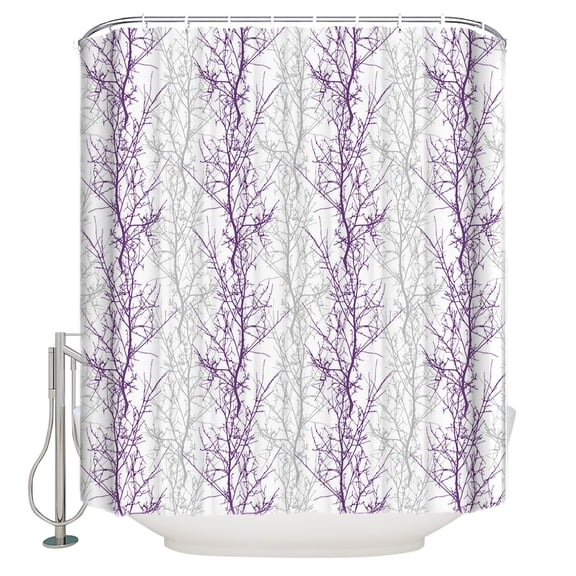 Purple Grey Shower Curtain, 60" x 72", Tree Branch Waterproof Bathroom Curtain Washable Shower Curtain Set with 12 Hooks