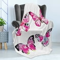 thumbnail image 4 of Watercolor Soft Flannel Fleece Throw Blanket, Butterflies Spring Season Nature Wildlife Insects Vintage, Cozy Plush for Indoor and Outdoor Use, 50" x 70", Pink Baby Blue and Black, by Ambesonne, 4 of 5