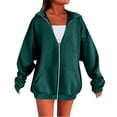 thumbnail image 3 of Women's Zip Up Hooded Fleece Jacket, Long Sleeve Warm Outerwear for Fall and Winter, Casual Pullover for Daily Wear and Outdoor Activities-Blackish Green, 3 of 6