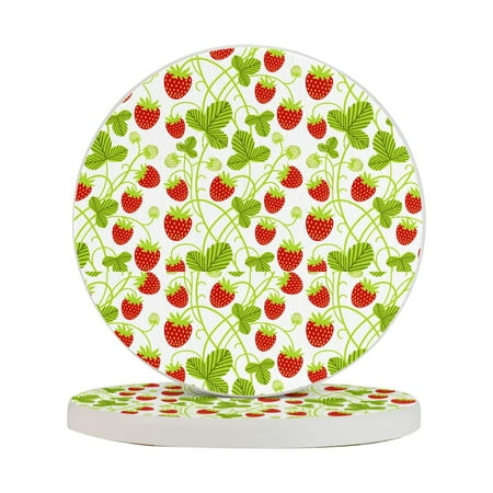 

Circular Drink Coasters Set Summer Strawberry Beautiful Home Decor Diatomite Heat-Resistant Diatomite Protect Table Countertop