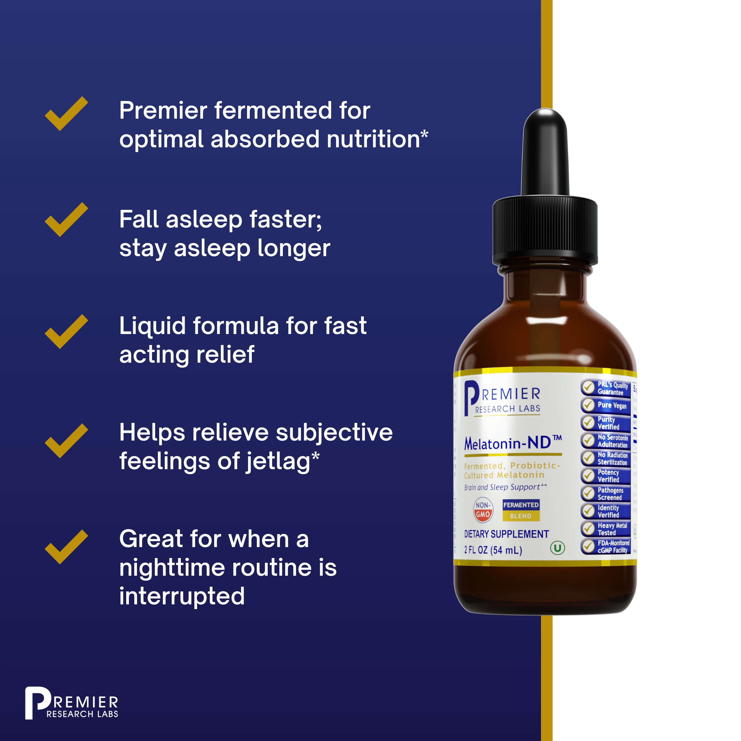 Premier Research Labs Melatonin-ND - Probiotic-Cultured Melatonin - Supports Brain, Falling asleep & Immune System - 2 Fl Oz (54 Servings)