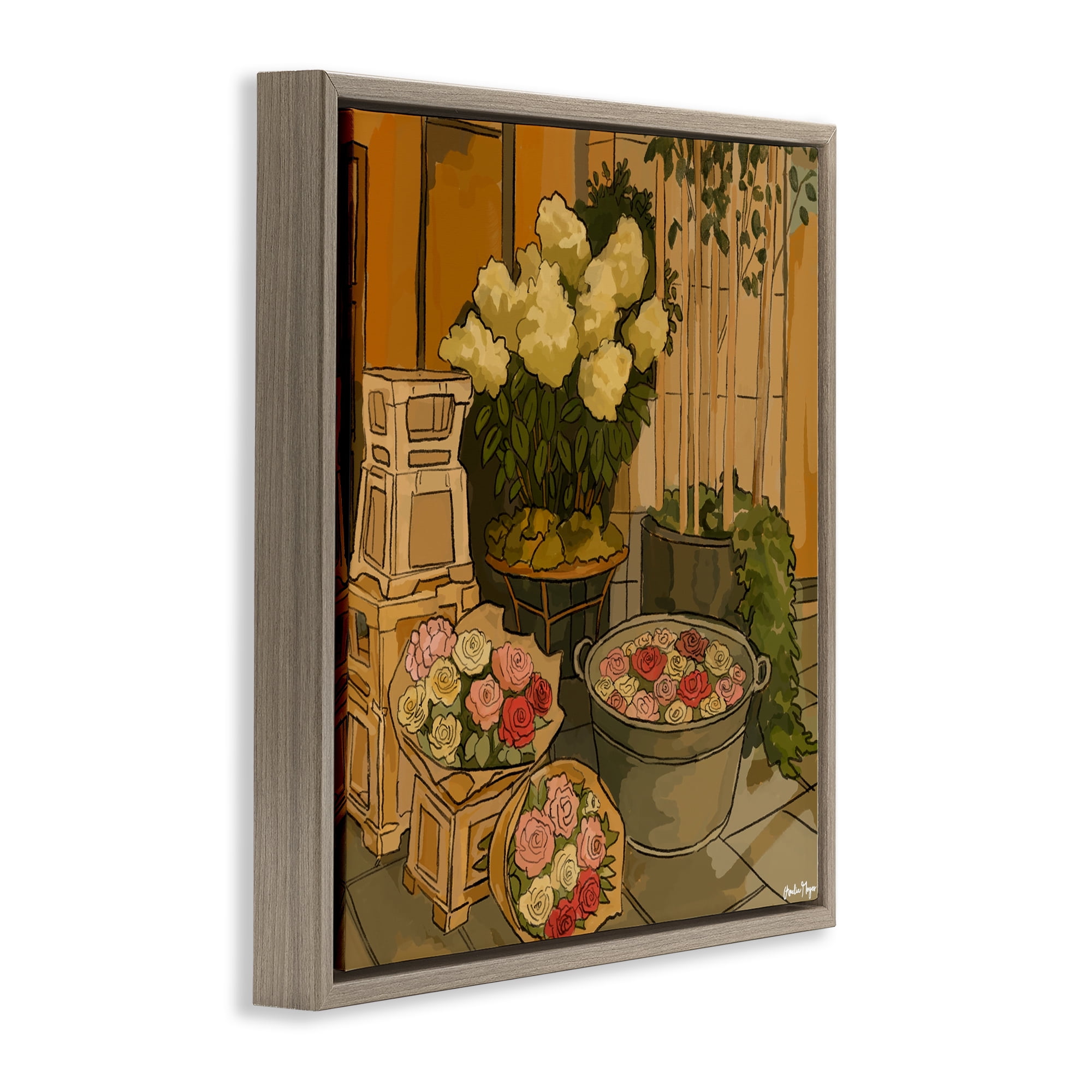 Stupell Industries London Town Flowers Brown Framed Floater Canvas Wall Art, design by Amelia Noyes