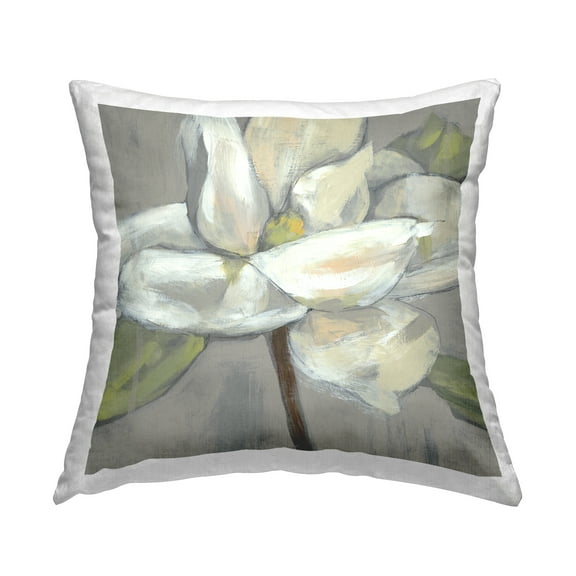 Stupell Industries Magnolia Flower Petals Grey Green Painting Country Multi-Color,18 x 7 x 18 Decorative Pillows