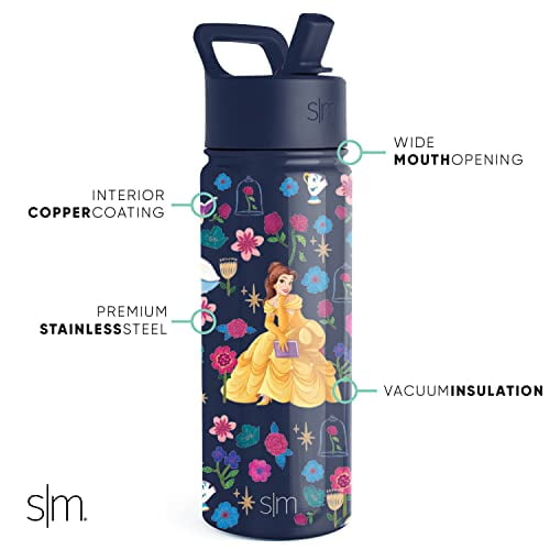 Botella de agua Simple Modern con diseño de princesa Disney para niños con pajita