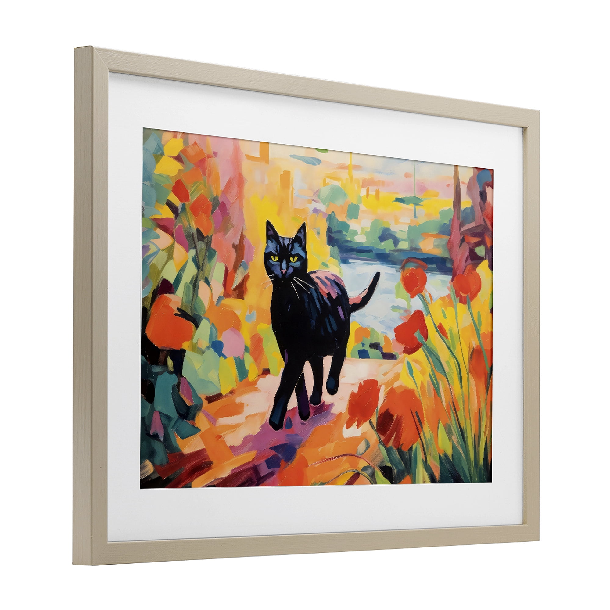 Stupell Industries Sunlit Black Cat in Garden Birch Framed Print Under Glass, design by Creative Studio