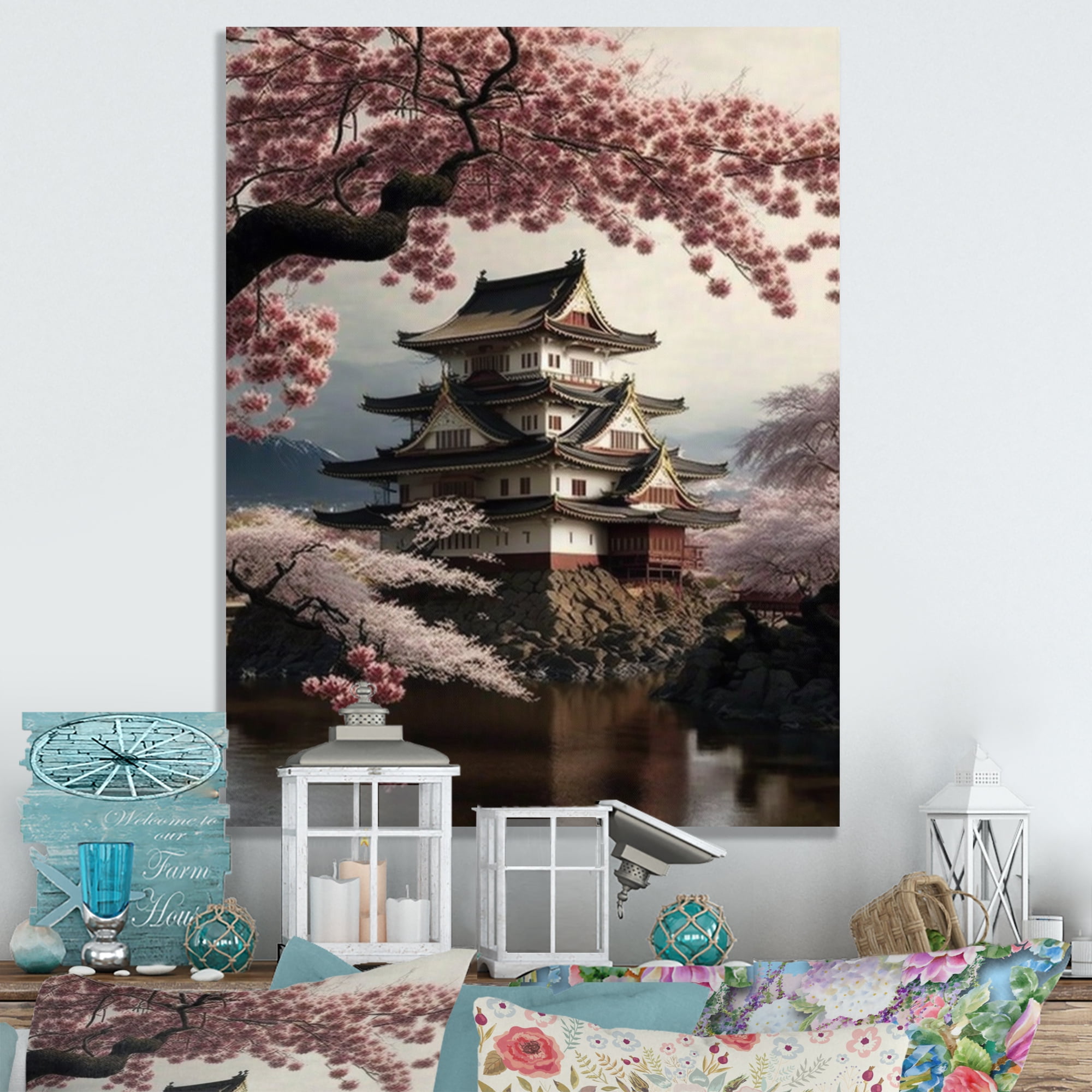 Designart Cherry Blossums In City I Canvas Wall Art