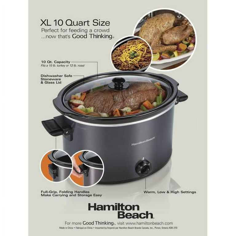 10 Qt. Black Slow Cooker with Folding Handles