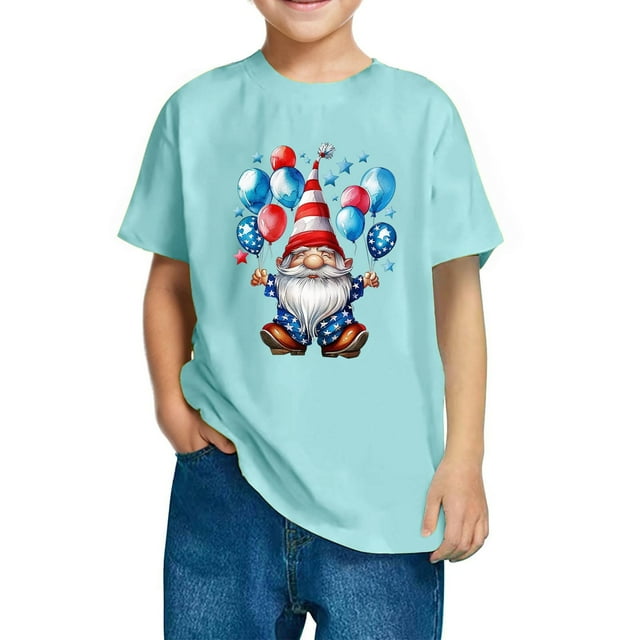 YABCSAZ Chemises du 4 Juillet pour Femmes, Robe de la Fête de l'Indépendance, Garçons et Mode de la Fête de l'Indépendance Mignon Imprimé Décontracté Manches Courtes, Bleu, 3 Ans